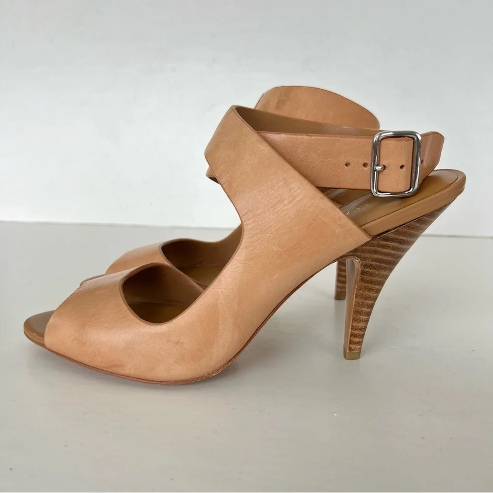 3.1 PHILLIP LIM Caramel Leather Ankle Wrap Buckle Open Heel Sandals Sz 40 NWOT